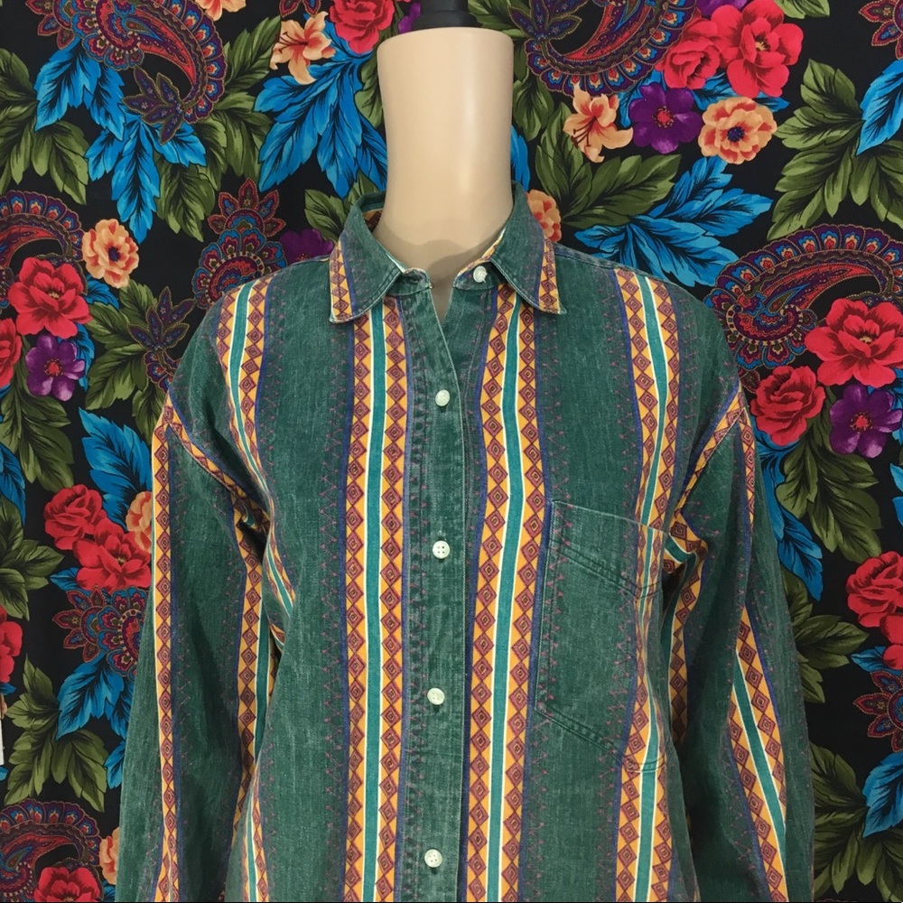 MENS VINTAGE QUIZZ SHIRT CASUAL BUTTON DOWN COLLAR TOP SMALL GREEN